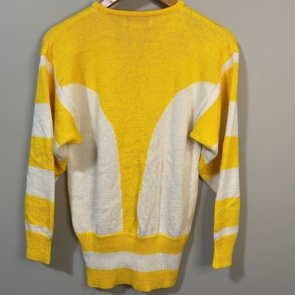 Vintage Nannell Knit Pullover Sweater M Yellow White Gold Buttons Nautical - Picture 3 of 12